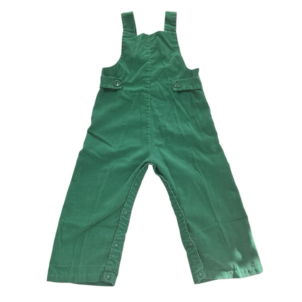 Vintage Green Corduroy Baby Overalls Rooster Plaid Appliqué Snap Legs 12-18 M T2 - Picture 2 of 12